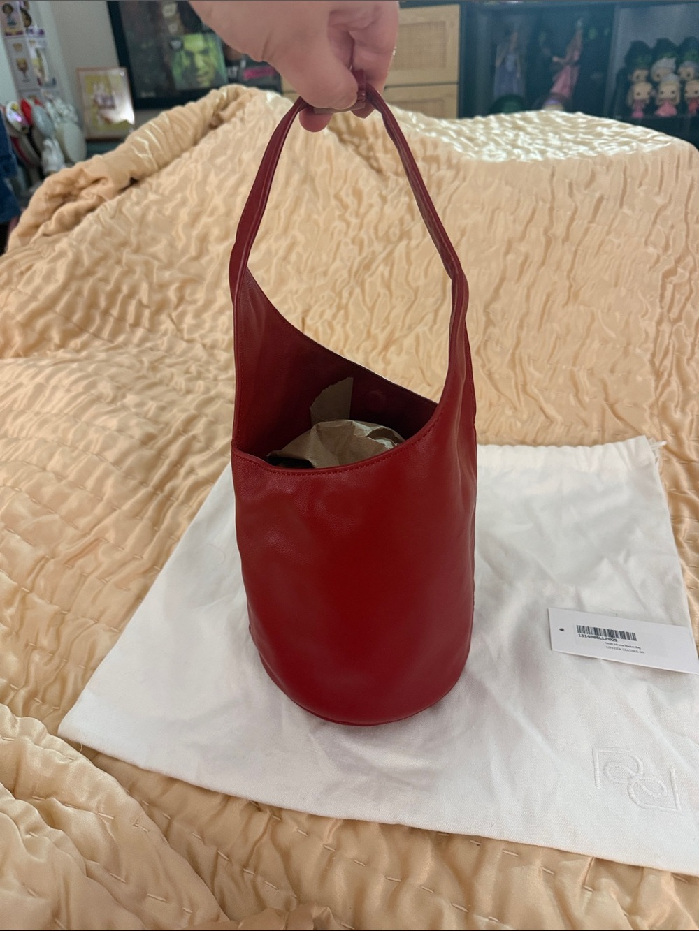 Reformation Small Silvana Bucket Bag in Lipstick Leather